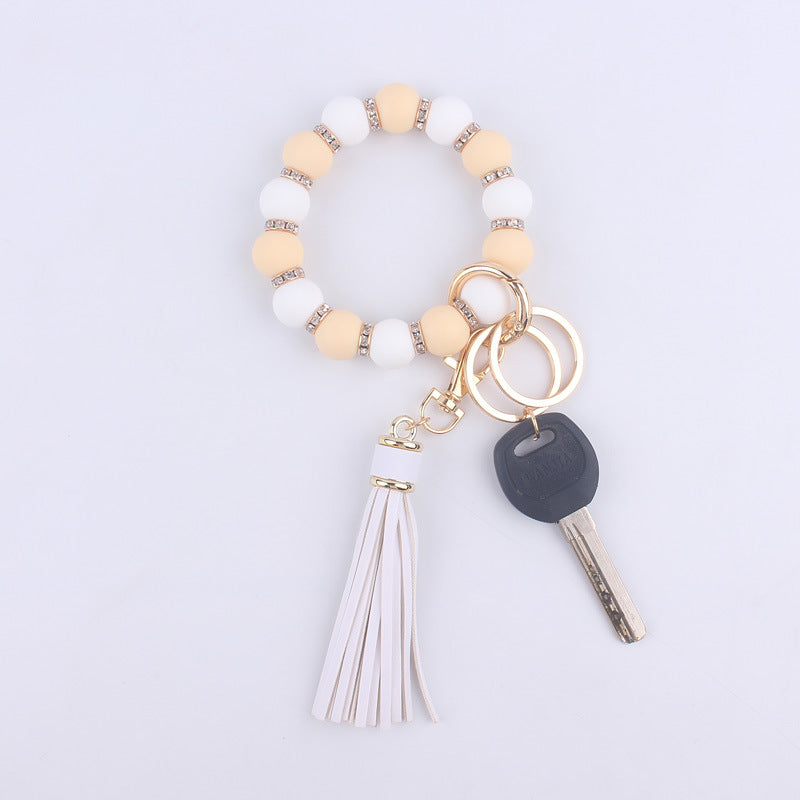 Wholesale Silicone Beaded Tassel Wrist Keychain